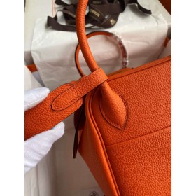 Hermes Lindy 30 Handmade Bag In Orange Clemence Leather
