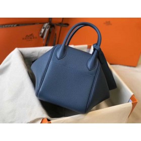 Hermes Lindy 30cm Bag In Blue Agate Clemence Leather PHW