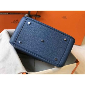 Hermes Lindy 30cm Bag In Blue Agate Clemence Leather PHW