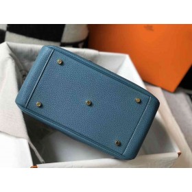 Hermes Lindy 30cm Bag In Blue Jean Clemence Leather GHW