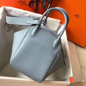 Hermes Lindy 30cm Bag In Blue Lin Clemence Leather PHW