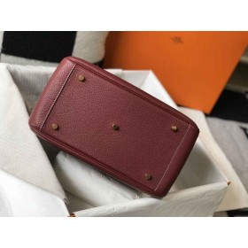 Hermes Lindy 30cm Bag In Bordeaux Clemence Leather GHW
