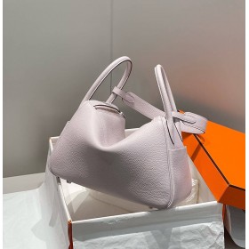 Hermes Lindy 30cm Bag In Mauve Pale Clemence Leather PHW