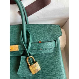 Hermes Birkin 25 Handmade Bag In Malachite Clemence Leather
