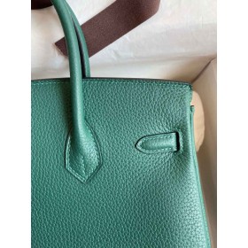 Hermes Birkin 25 Handmade Bag In Malachite Clemence Leather