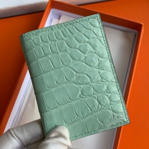 Hermes MC2 Euclide Card Holder in Vert Deau Matte Alligator Leather