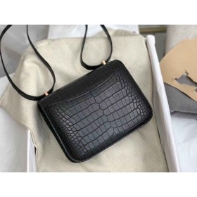 Hermes Constance 18 Handmade Bag In Black Alligator Crocodile Skin