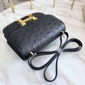 Hermes Constance 18 Handmade Bag In Black Ostrich Leather