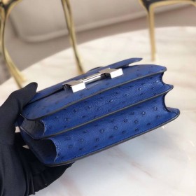 Hermes Constance 18 Handmade Bag In Blue Ostrich Leather