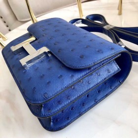 Hermes Constance 18 Handmade Bag In Blue Ostrich Leather