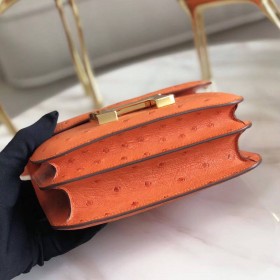 Hermes Constance 18 Handmade Bag In Orange Ostrich Leather