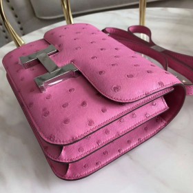 Hermes Constance 18 Handmade Bag In Pink Ostrich Leather