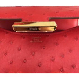 Hermes Constance 18 Handmade Bag In Red Ostrich Leather