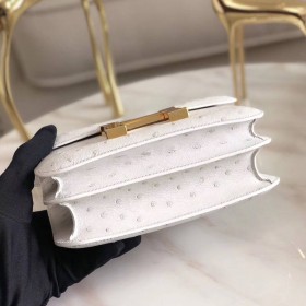 Hermes Constance 18 Handmade Bag In White Ostrich Leather