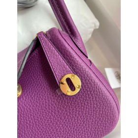 Hermes Mini Lindy Handmade Bag In Anemone Clemence Leather