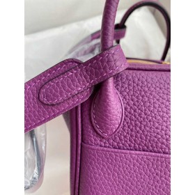 Hermes Mini Lindy Handmade Bag In Anemone Clemence Leather