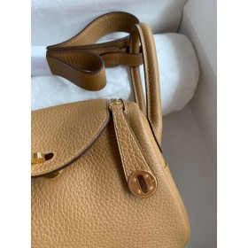 Hermes Mini Lindy Handmade Bag In Biscuit Clemence Leather