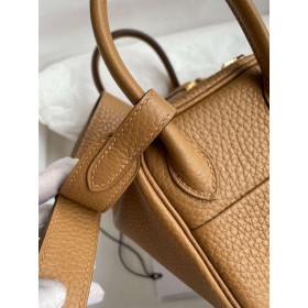 Hermes Mini Lindy Handmade Bag In Biscuit Clemence Leather
