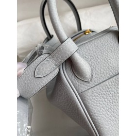 Hermes Mini Lindy Handmade Bag In Blue Brume Clemence Leather