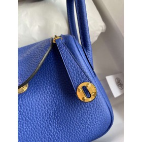Hermes Mini Lindy Handmade Bag In Blue Electric Clemence Leather