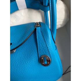 Hermes Mini Lindy Handmade Bag In Blue Frida Clemence Leather