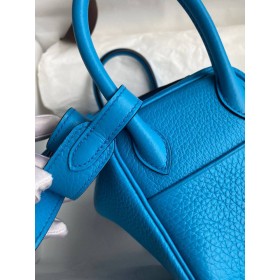 Hermes Mini Lindy Handmade Bag In Blue Frida Clemence Leather