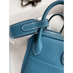 Hermes Mini Lindy Handmade Bag In Blue Jean Clemence Leather
