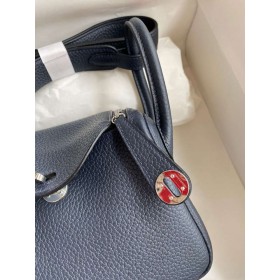Hermes Mini Lindy Handmade Bag In Blue Nuit HHL19clbnClemence Leather