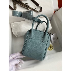 Hermes Mini Lindy Handmade Bag In Ciel Clemence Leather