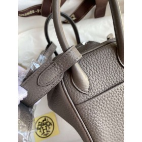 Hermes Mini Lindy Handmade Bag In Etain Clemence Leather