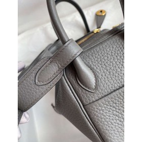 Hermes Mini Lindy Handmade Bag In Gris Meyer Clemence Leather