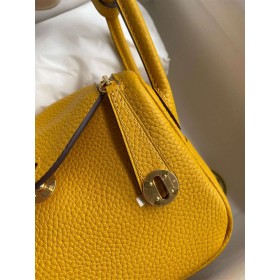 Hermes Mini Lindy Handmade Bag In Jaune Ambre Clemence Leather
