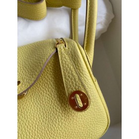 Hermes Mini Lindy Handmade Bag In Jaune Poussin Clemence Leather