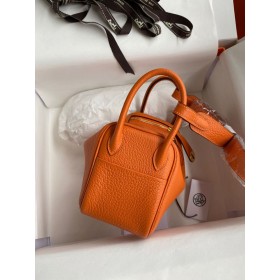 Hermes Mini Lindy Handmade Bag In Orange Clemence Leather