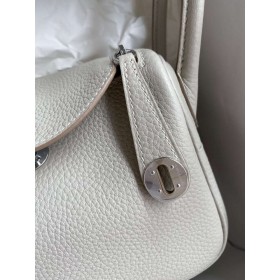 Hermes Mini Lindy Handmade Bag In Pearl Grey Clemence Leather