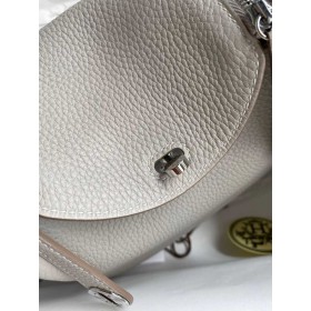Hermes Mini Lindy Handmade Bag In Pearl Grey Clemence Leather