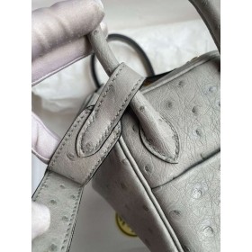 Hermes Mini Lindy Handmade Bag In Pearl Grey Ostrich Leather