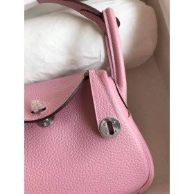 Hermes Mini Lindy Handmade Bag In Pink Clemence Leather