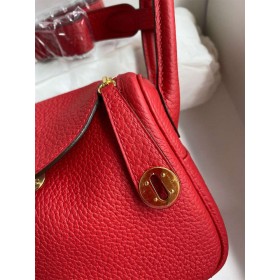Hermes Mini Lindy Handmade Bag In Red Clemence Leather