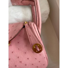 Hermes Mini Lindy Handmade Bag In Rose Sakura Ostrich Leather