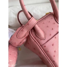 Hermes Mini Lindy Handmade Bag In Rose Sakura Ostrich Leather