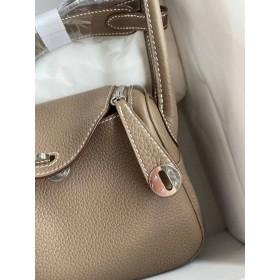 Hermes Mini Lindy Handmade Bag In Taupe Clemence Leather