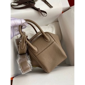 Hermes Mini Lindy Handmade Bag In Taupe Clemence Leather