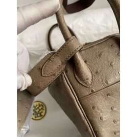 Hermes Mini Lindy Handmade Bag In Taupe Ostrich Leather