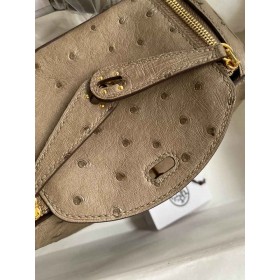 Hermes Mini Lindy Handmade Bag In Taupe Ostrich Leather