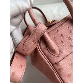 Hermes Mini Lindy Handmade Bag in Terre Cuite Ostrich Leather