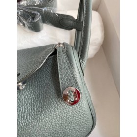Hermes Mini Lindy Handmade Bag In Vert Amande Clemence Leather