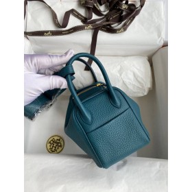 Hermes Mini Lindy Handmade Bag In Vert Bosphore Clemence Leather
