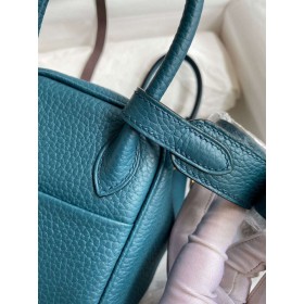 Hermes Mini Lindy Handmade Bag In Vert Bosphore Clemence Leather