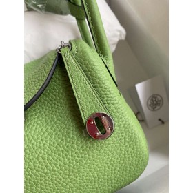 Hermes Mini Lindy Handmade Bag In Vert Criquet Clemence Leather
